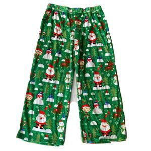 Mad Engine Pajama Pants Sz L Christmas Lounge Green Santa Snow Festive Unisex